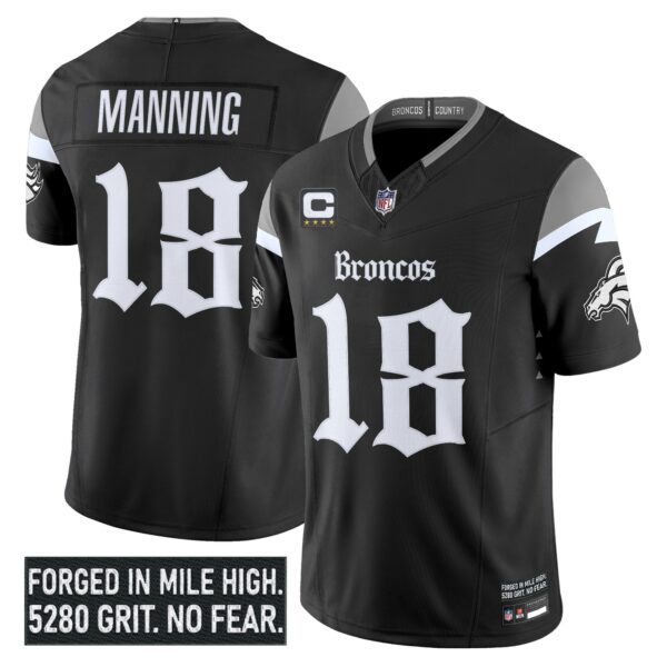 Denver Broncos Peyton Manning Gothic Mile High Shadows Edition Vapor Limited Jersey - All Stitched - Black
