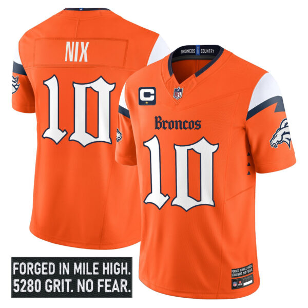 Denver Broncos Bo Nix Gothic Mile High Shadows Edition Vapor Limited Jersey - All Stitched - Orange
