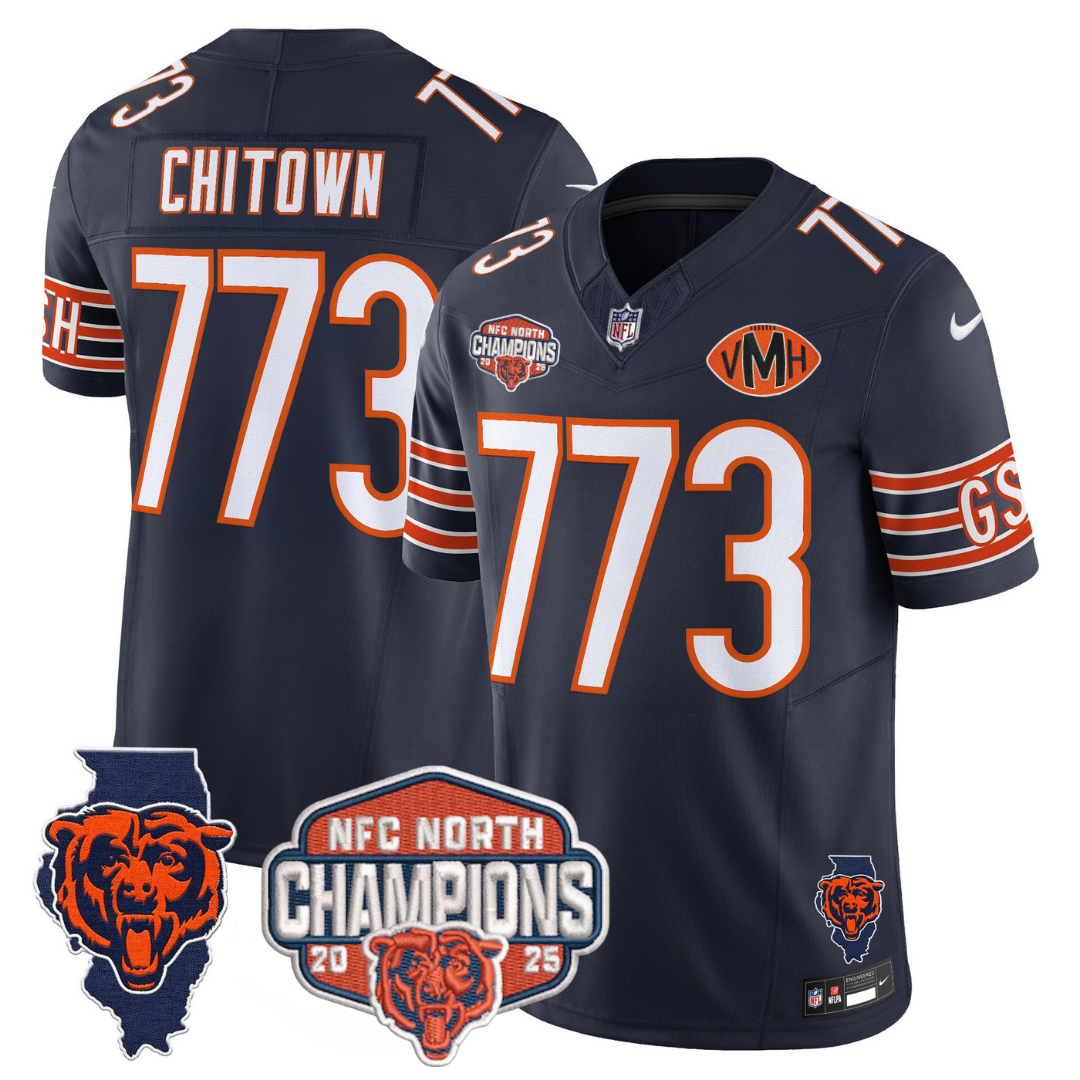 Chicago Bears ChiTown 773 2025 NFC North Champions Patch Vapor Limited Jersey - All Stitched - Navy