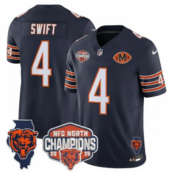 Chicago Bears D'Andre Swift 2025 NFC North Champions Patch Vapor Limited Jersey - All Stitched - Navy