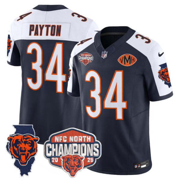 Chicago Bears Walter Payton 2025 NFC North Champions Patch Vapor Limited Jersey - All Stitched - Navy Alternate