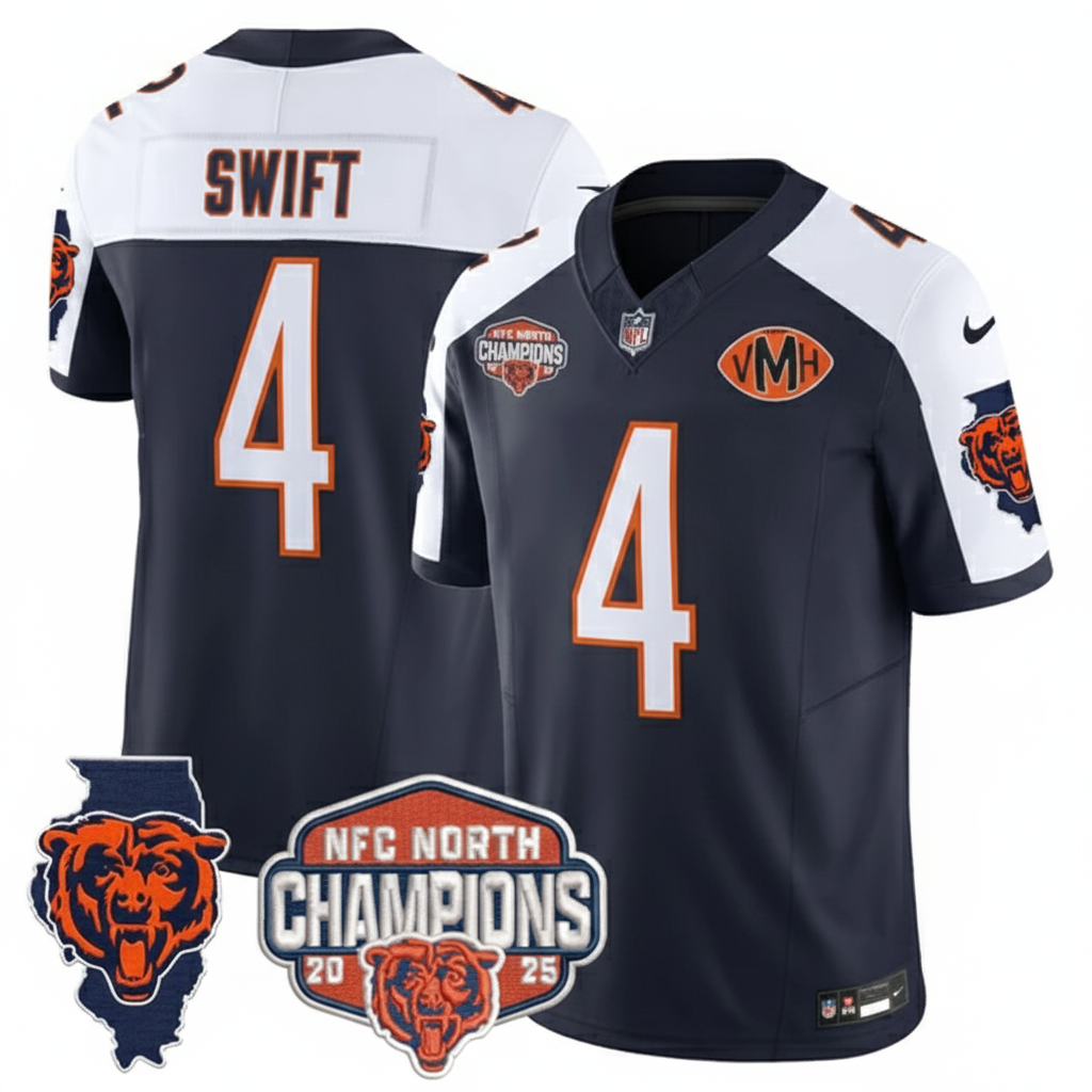 Chicago Bears D'Andre Swift 2025 NFC North Champions Patch Vapor Limited Jersey - All Stitched - Navy Alternate