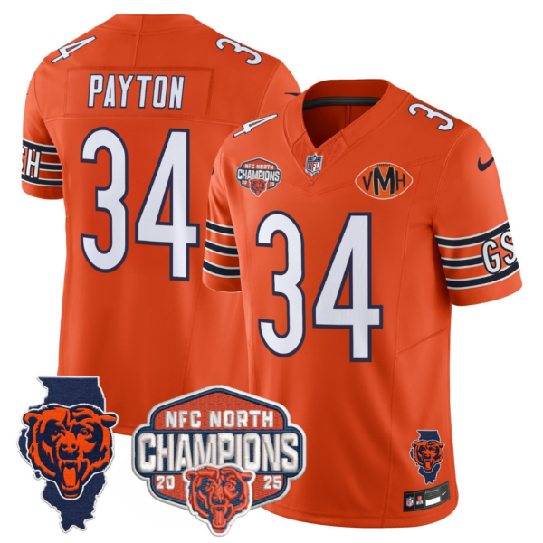 Chicago Bears Walter Payton 2025 NFC North Champions Patch Vapor Limited Jersey - All Stitched - Orange