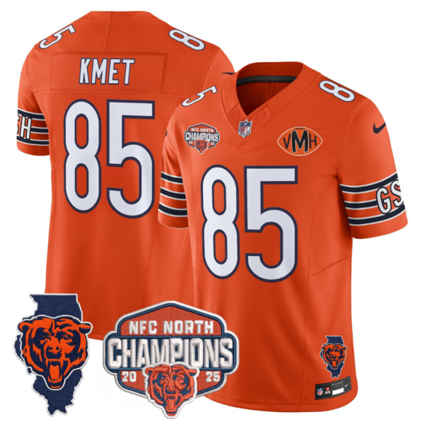 Chicago Bears Cole Kmet 2025 NFC North Champions Patch Vapor Limited Jersey - All Stitched - Orange