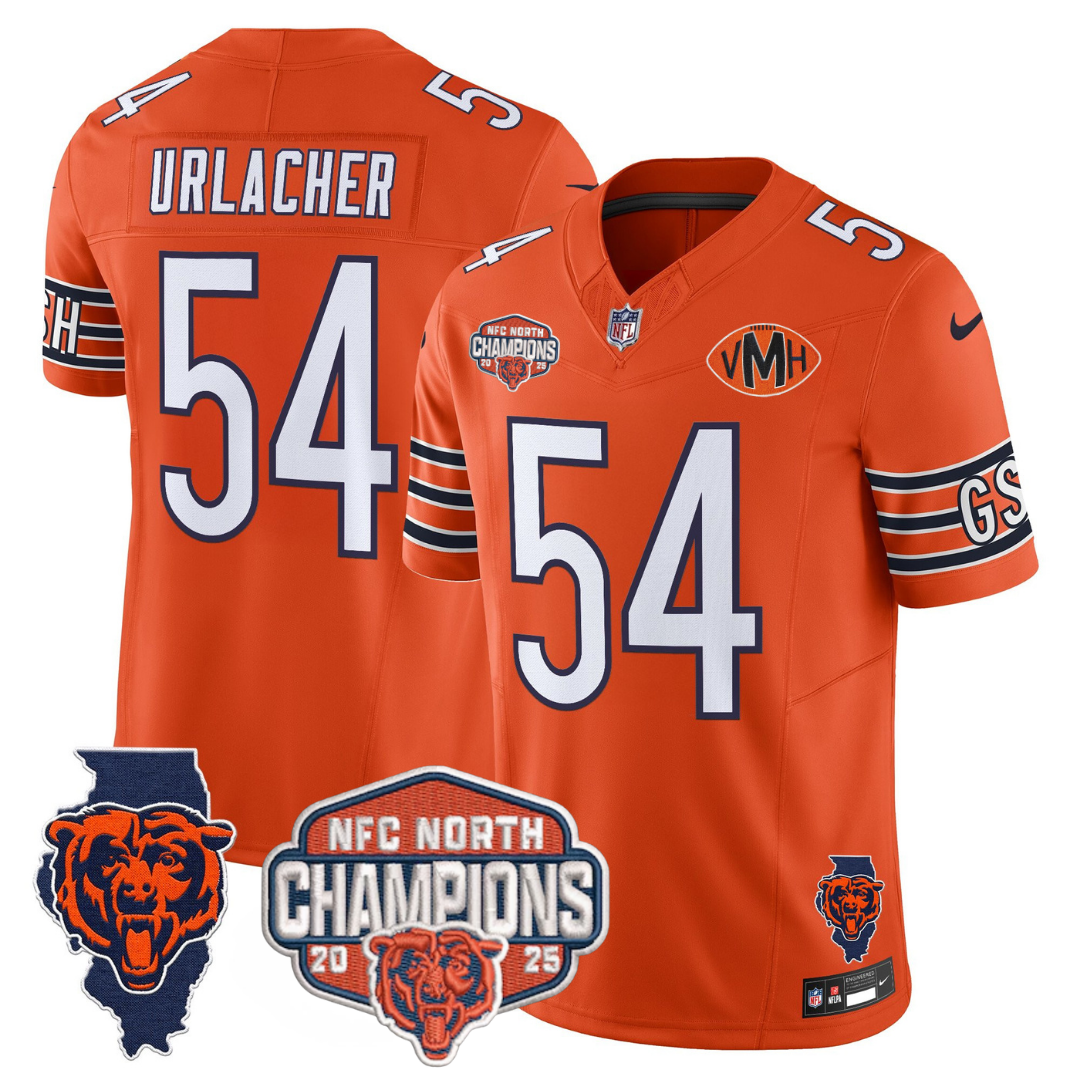 Chicago Bears Brian Urlacher 2025 NFC North Champions Patch Vapor Limited Jersey - All Stitched - Orange