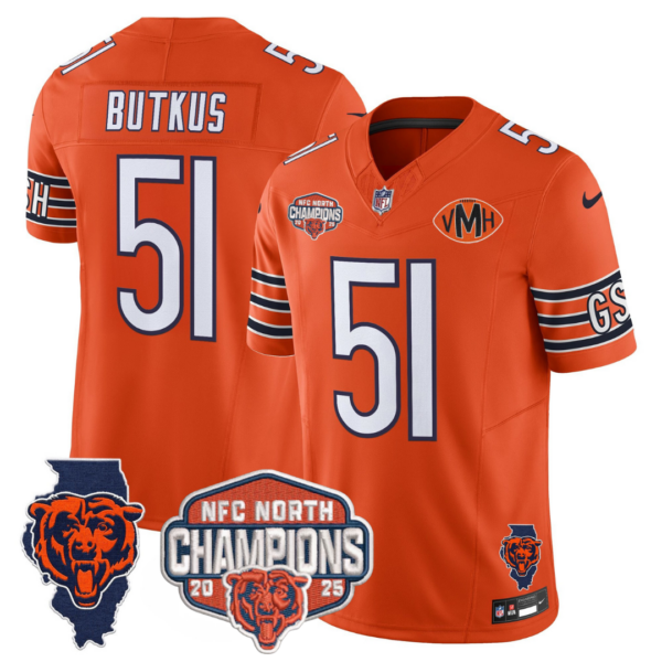 Chicago Bears Dick Butkus 2025 NFC North Champions Patch Vapor Limited Jersey - All Stitched - Orange