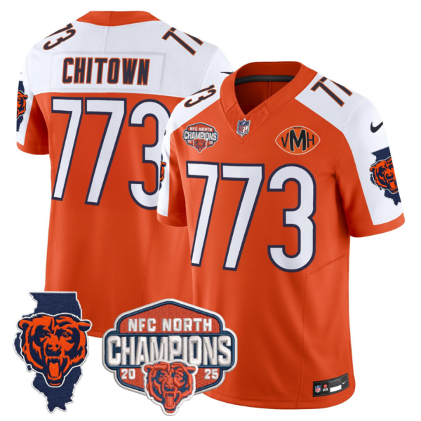 Chicago Bears ChiTown 773 2025 NFC North Champions Patch Vapor Limited Jersey - All Stitched - Orange Alternate