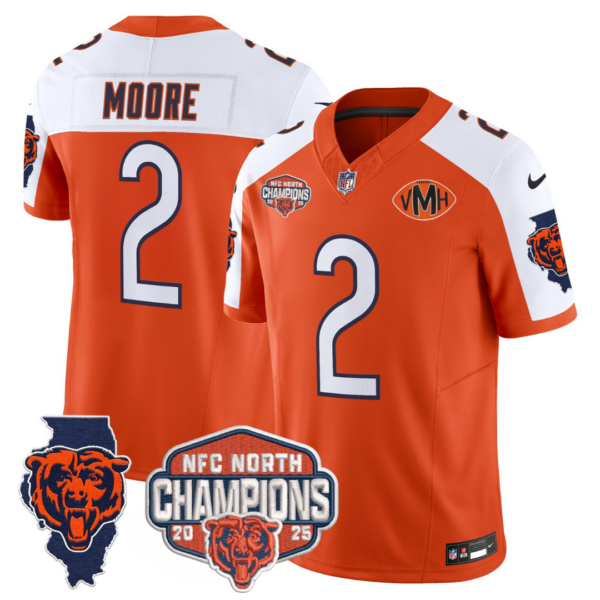 Chicago Bears DJ Moore 2025 NFC North Champions Patch Vapor Limited Jersey - All Stitched - Orange Alternate