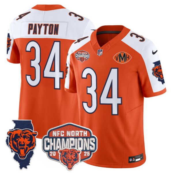 Chicago Bears Walter Payton 2025 NFC North Champions Patch Vapor Limited Jersey - All Stitched - Orange Alternate