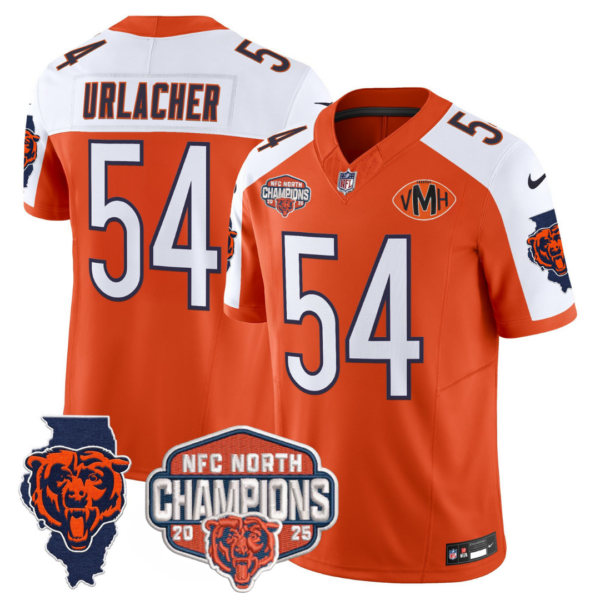 Chicago Bears Brian Urlacher 2025 NFC North Champions Patch Vapor Limited Jersey - All Stitched - Orange Alternate