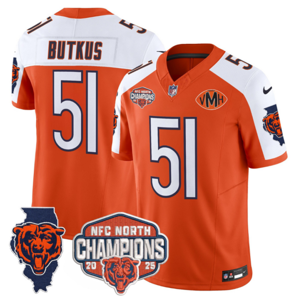 Chicago Bears Dick Butkus 2025 NFC North Champions Patch Vapor Limited Jersey - All Stitched - Orange Alternate