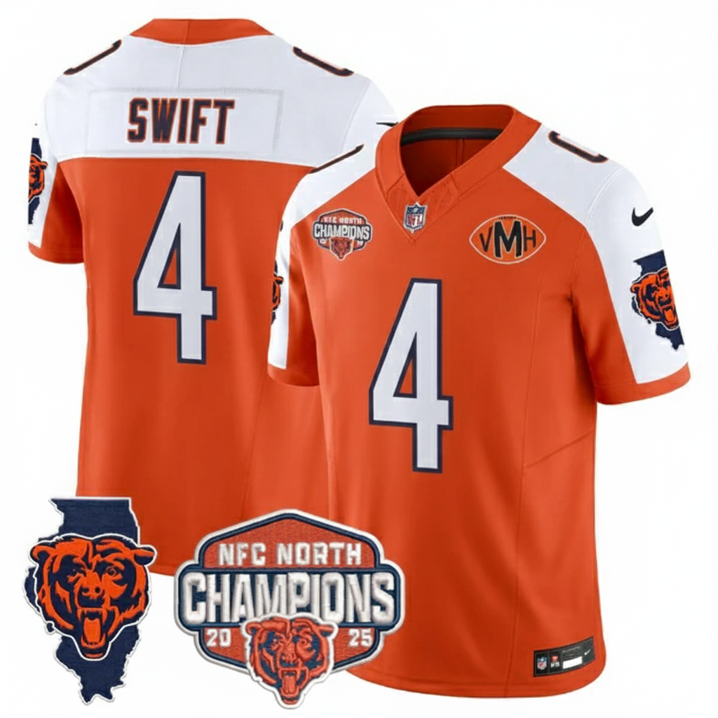 Chicago Bears D'Andre Swift 2025 NFC North Champions Patch Vapor Limited Jersey - All Stitched - Orange Alternate