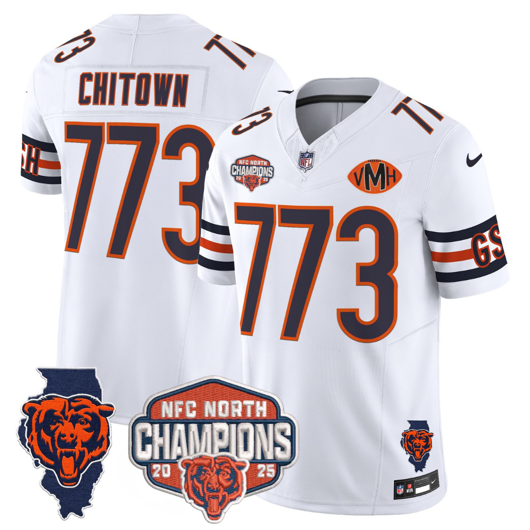 Chicago Bears ChiTown 773 2025 NFC North Champions Patch Vapor Limited Jersey - All Stitched - White