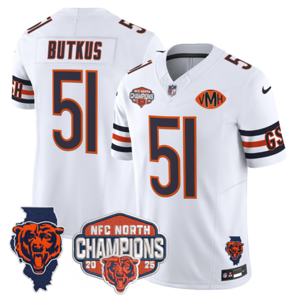 Chicago Bears Dick Butkus 2025 NFC North Champions Patch Vapor Limited Jersey - All Stitched - White