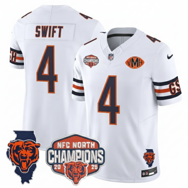 Chicago Bears D'Andre Swift 2025 NFC North Champions Patch Vapor Limited Jersey - All Stitched - White