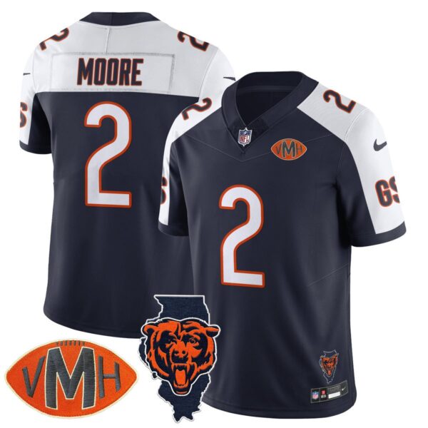 Chicago Bears DJ Moore Honor Virginia Halas McCaskey Jersey - All Stitched - Navy Alternate