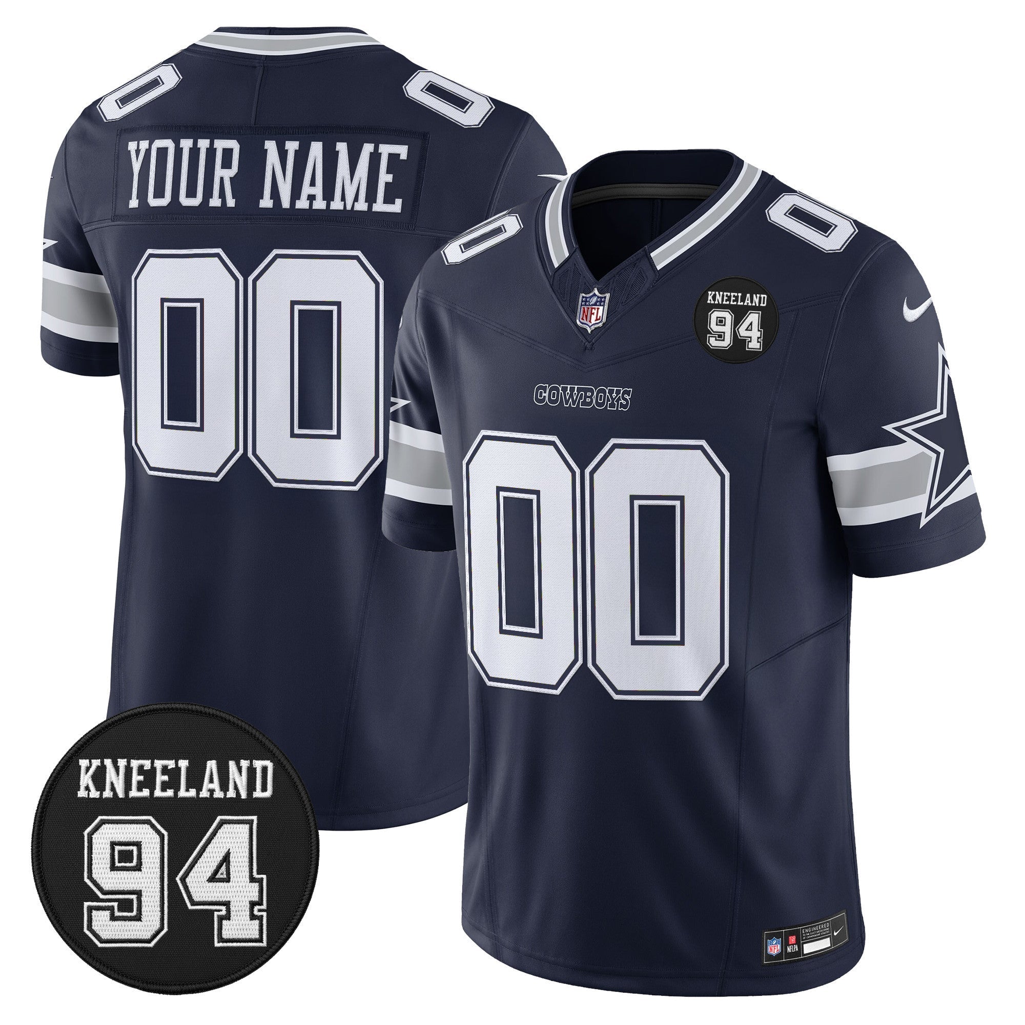 Dallas Cowboys #94 Marshawn Kneeland Memorial Patch Vapor Limited Custom Jersey - All Stitched - Navy