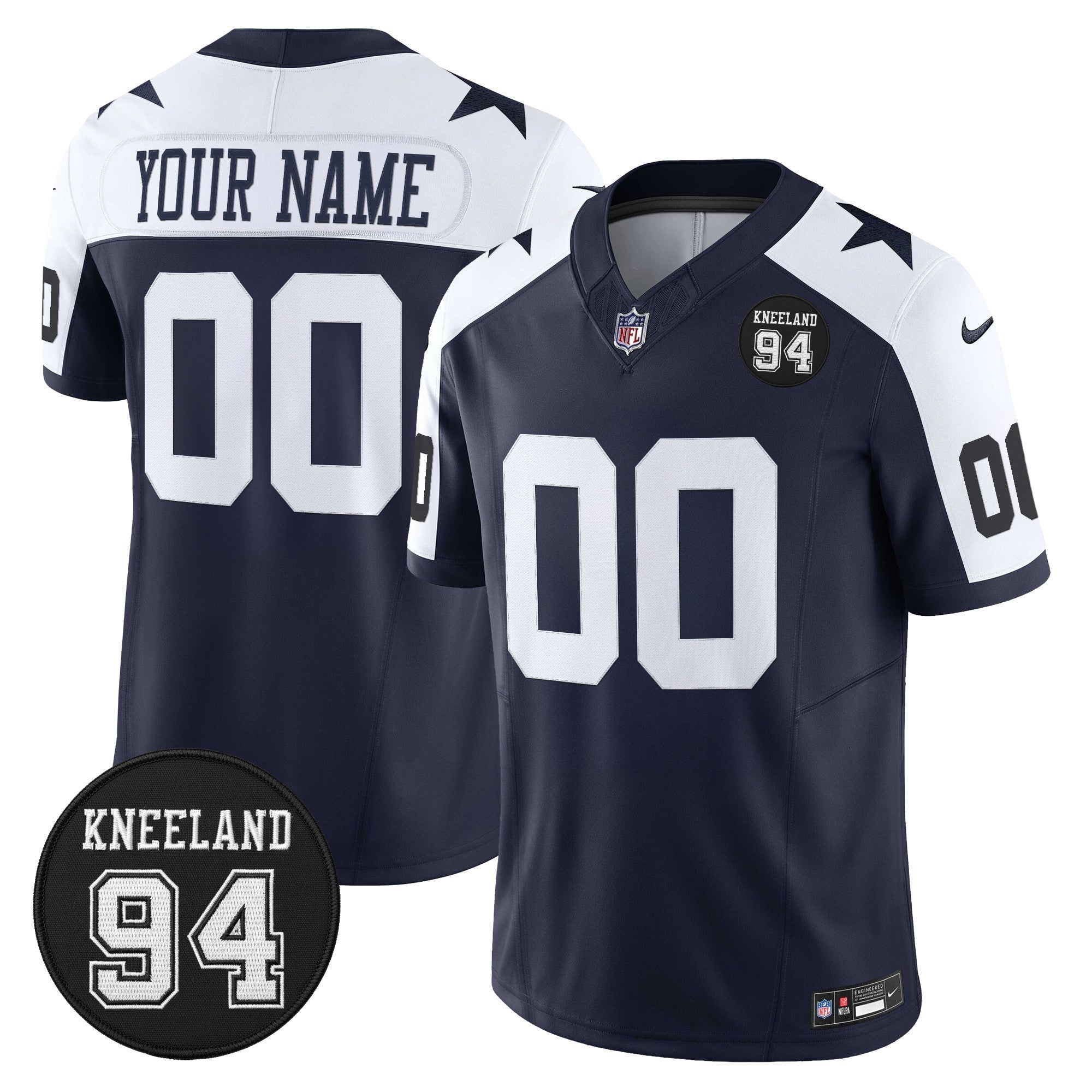 Dallas Cowboys #94 Marshawn Kneeland Memorial Patch Vapor Limited Custom Jersey - All Stitched - Alternate