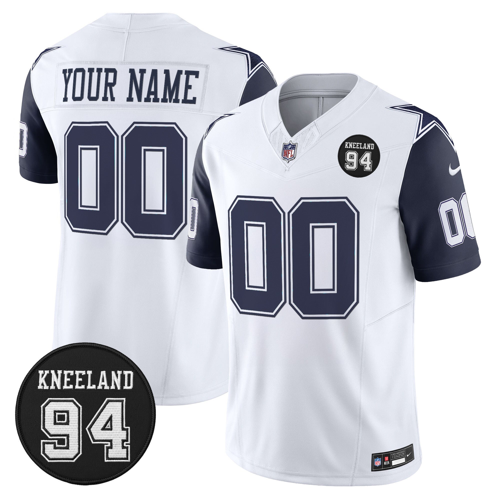 Dallas Cowboys #94 Marshawn Kneeland Memorial Patch Vapor Limited Custom Jersey - All Stitched - White Limited
