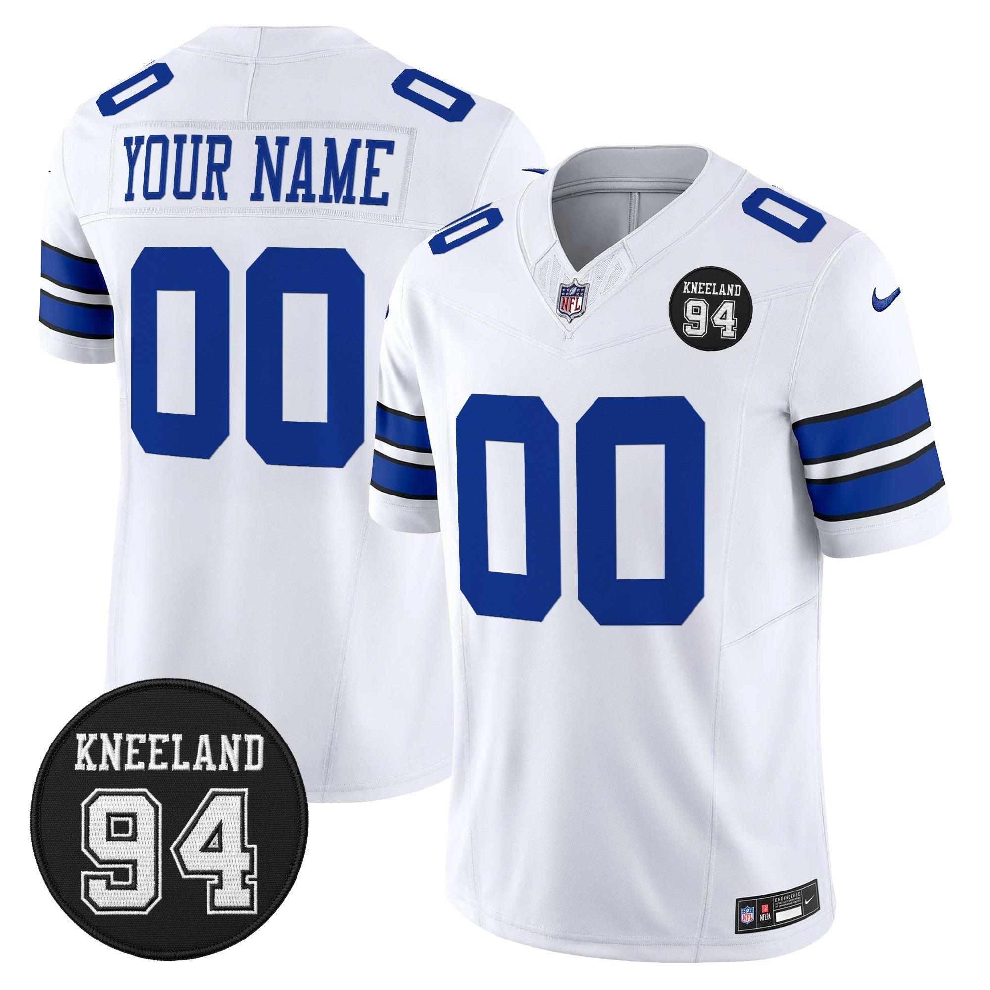Dallas Cowboys #94 Marshawn Kneeland Memorial Patch Vapor Limited Custom Jersey - All Stitched - White