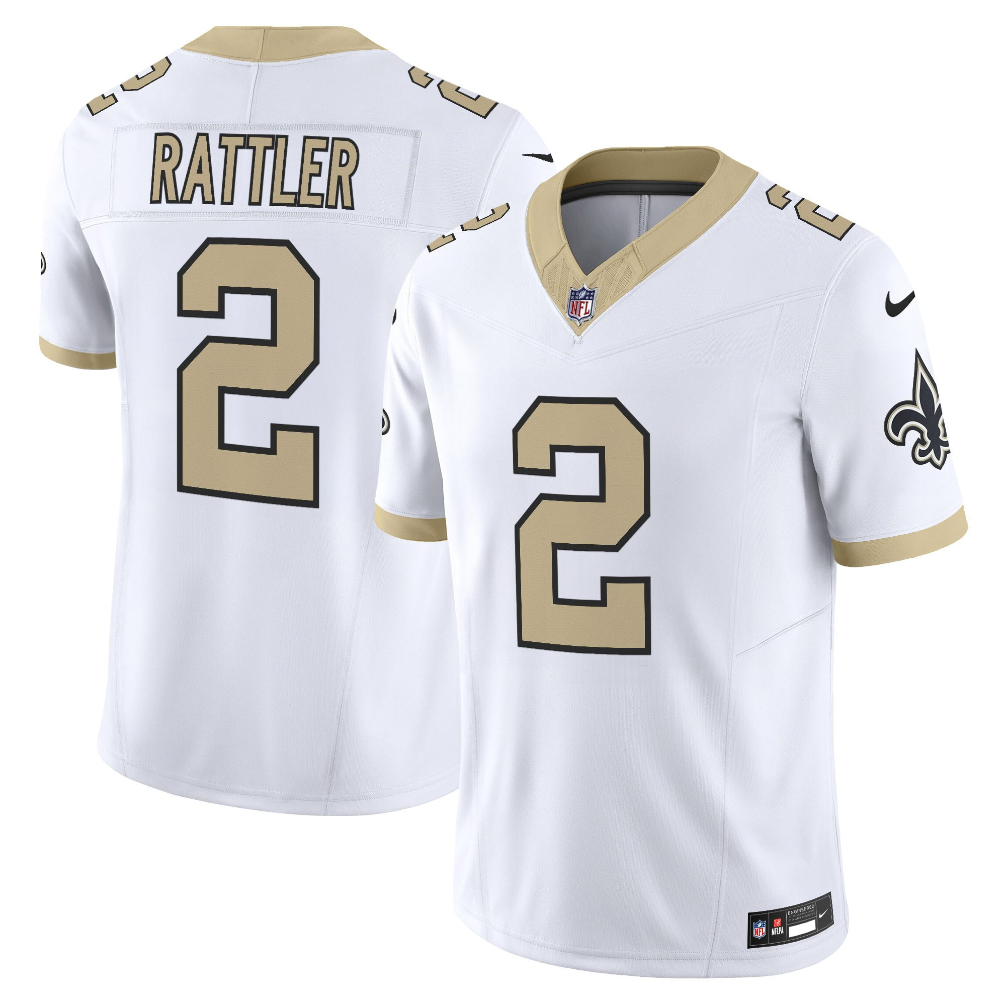New Orleans Saints Spencer Rattler 'Gameday Golds Edition' Vapor Jersey - All Stitched - White