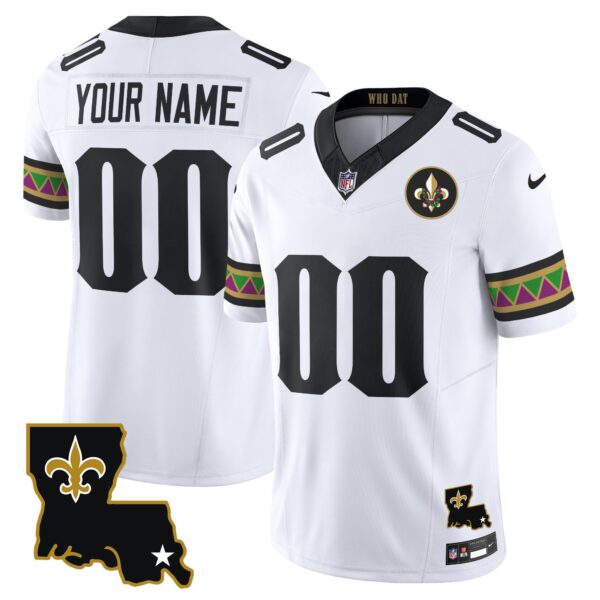 New Orleans Saints Mardi Gras Vapor Limited Custom Jersey - All Stitched - White
