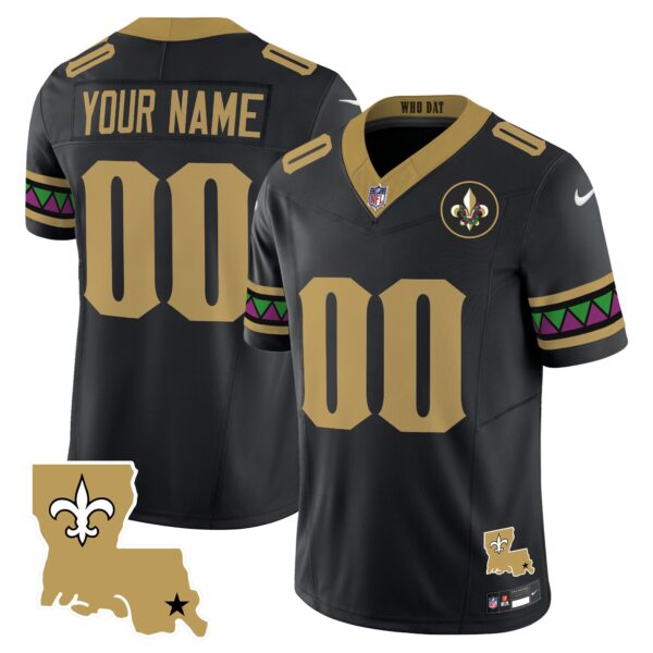 New Orleans Saints Mardi Gras Vapor Limited Custom Jersey - All Stitched - Black