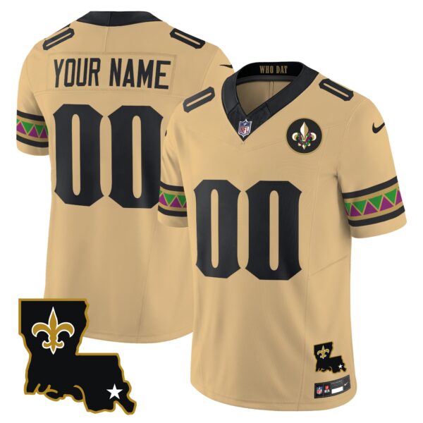 New Orleans Saints Mardi Gras Vapor Limited Custom Jersey - All Stitched - Gold