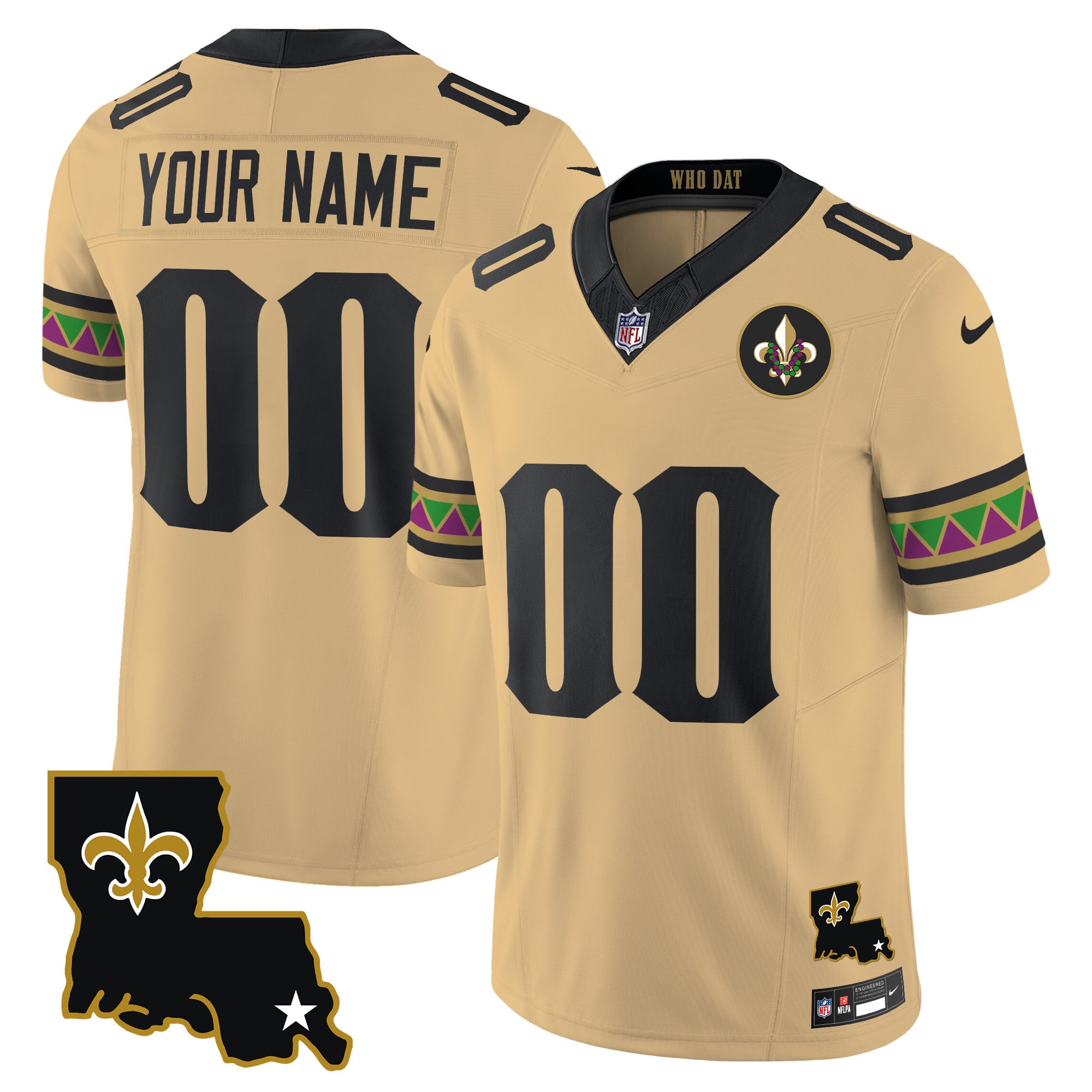 New Orleans Saints Mardi Gras Vapor Limited Custom Jersey - All Stitched - Gold