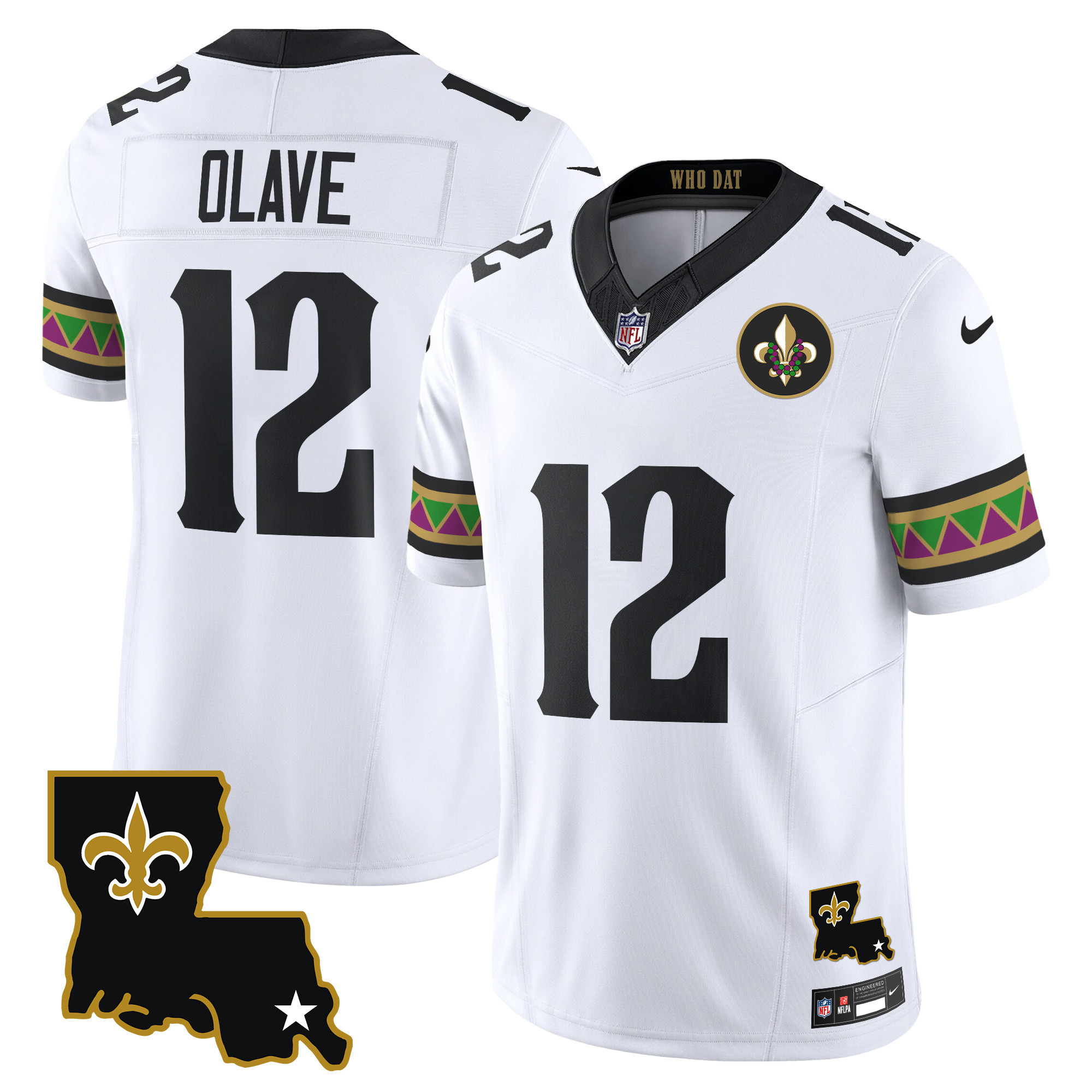 New Orleans Saints Chris Olave Mardi Gras Vapor Limited Custom Jersey - All Stitched - White
