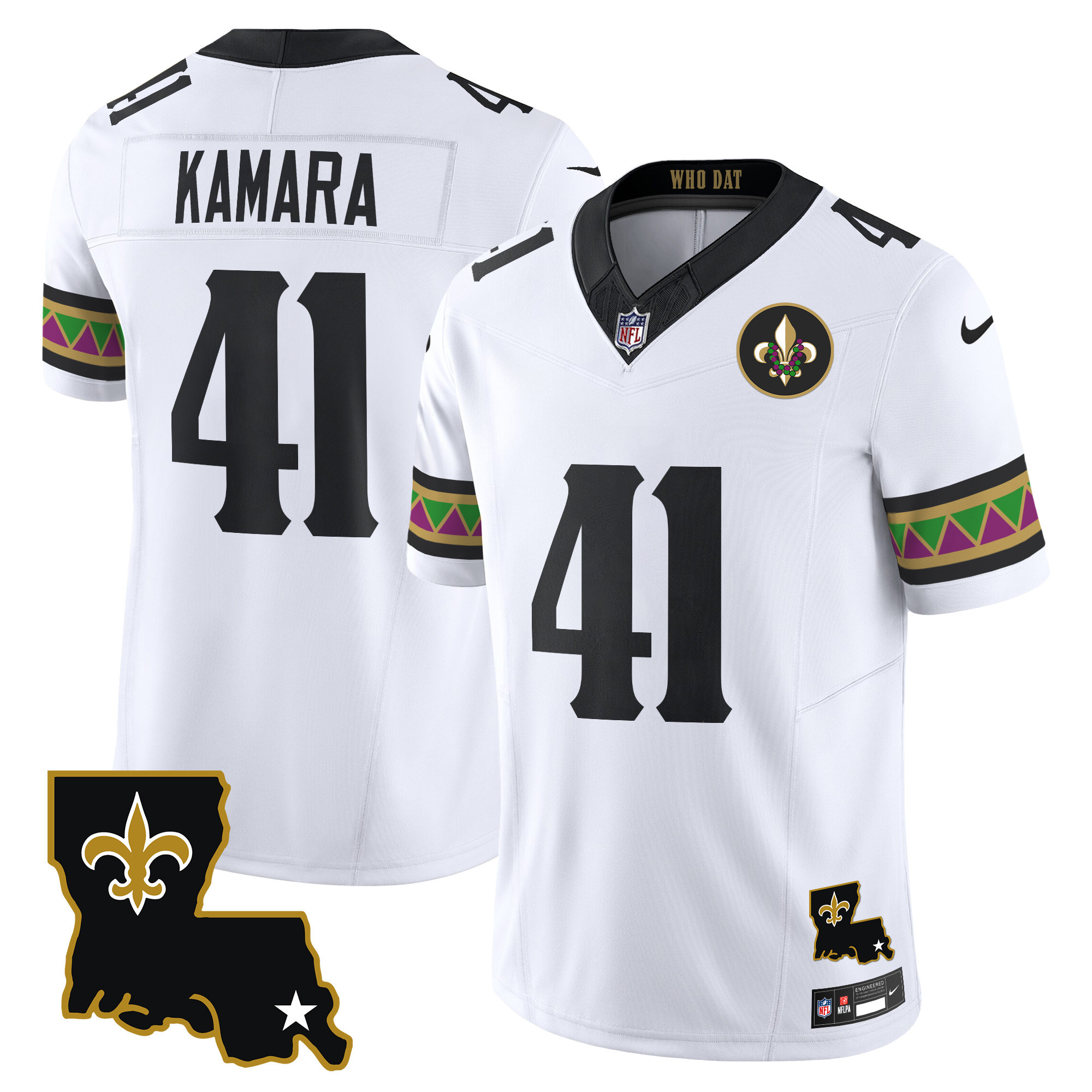 New Orleans Saints Alvin Kamara Mardi Gras Vapor Limited Custom Jersey - All Stitched - White