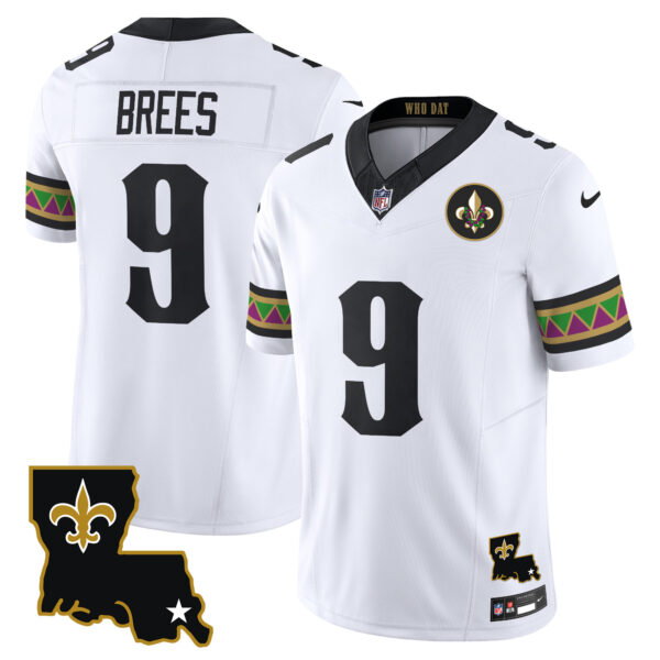 New Orleans Saints Drew Brees Mardi Gras Vapor Limited Custom Jersey - All Stitched - White