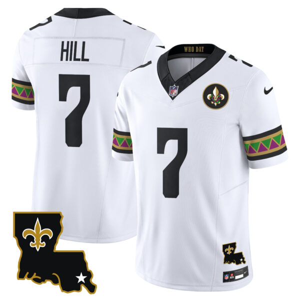New Orleans Saints Taysom Hill Mardi Gras Vapor Limited Custom Jersey - All Stitched - White