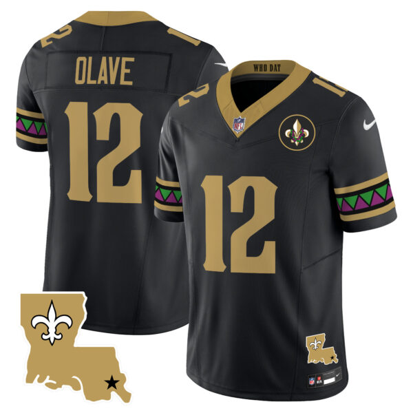 New Orleans Saints Chris Olave Mardi Gras Vapor Limited Custom Jersey - All Stitched - Black