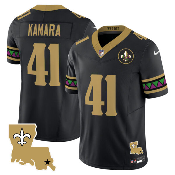 New Orleans Saints Alvin Kamara Mardi Gras Vapor Limited Custom Jersey - All Stitched - Black