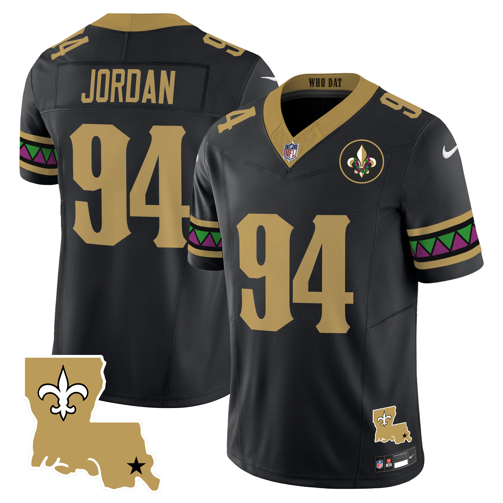 New Orleans Saints Cameron Jordan Mardi Gras Vapor Limited Custom Jersey - All Stitched - Black