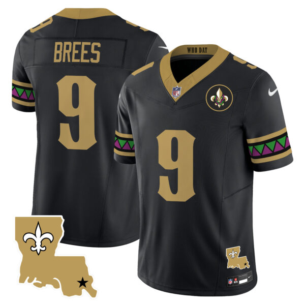 New Orleans Saints Drew Brees Mardi Gras Vapor Limited Custom Jersey - All Stitched - Black