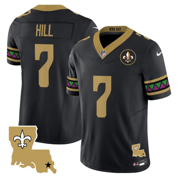 New Orleans Saints Taysom Hill Mardi Gras Vapor Limited Custom Jersey - All Stitched - Black