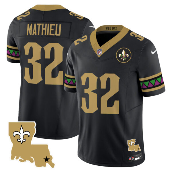 New Orleans Saints Tyrann Mathieu Mardi Gras Vapor Limited Custom Jersey - All Stitched - Black