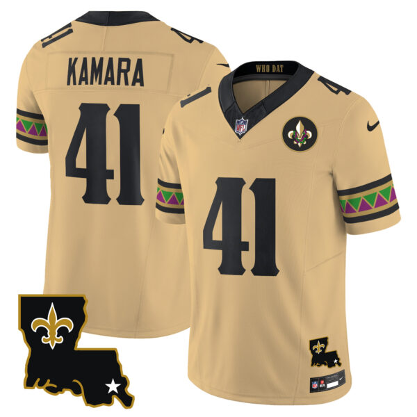 New Orleans Saints Alvin Kamara Mardi Gras Vapor Limited Custom Jersey - All Stitched - Gold