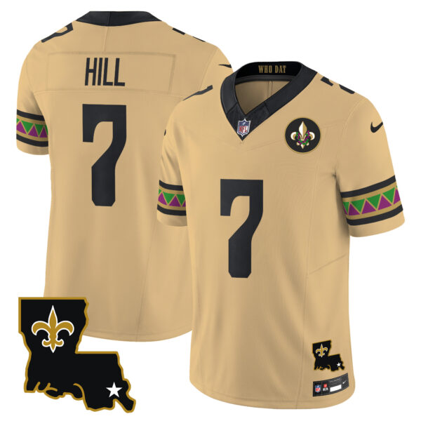 New Orleans Saints Taysom Hill Mardi Gras Vapor Limited Custom Jersey - All Stitched - Gold