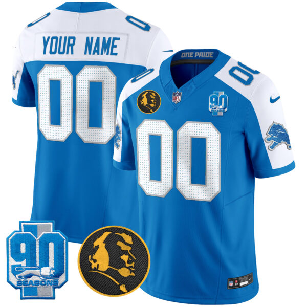 Detroit Lions '90th & John Madden' Patch Vapor Limited Custom Jersey - All Stitched - Blue Alternate