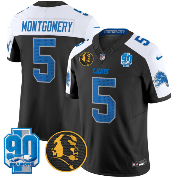 Detroit Lions David Montgomery '90th & John Madden' Patch Vapor Limited Jersey - All Stitched - Black Alternate