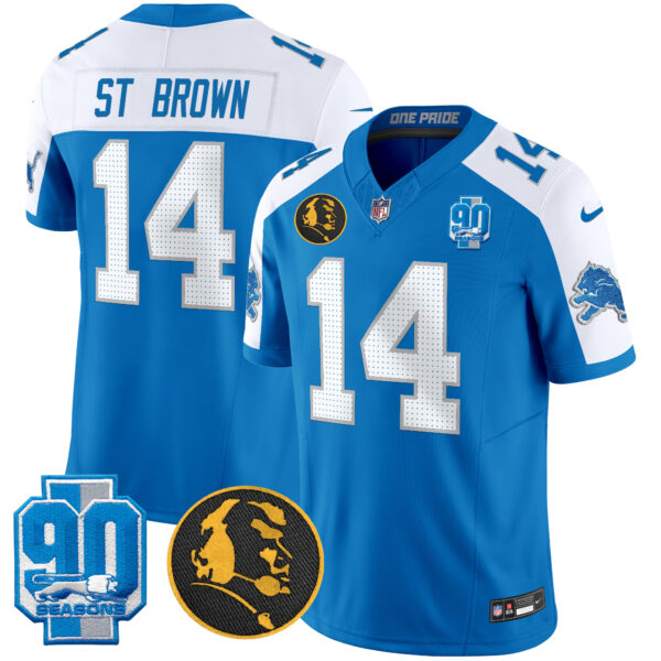 Detroit Lions St. Brown '90th & John Madden' Patch Vapor Limited Jersey - All Stitched - Blue Alternate
