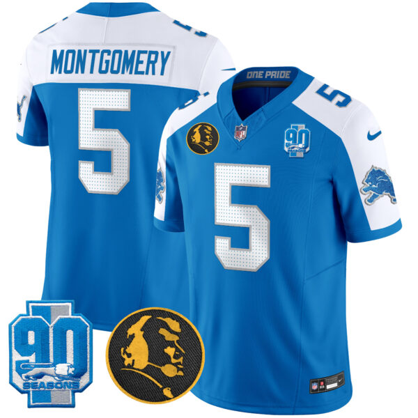 Detroit Lions David Montgomery '90th & John Madden' Patch Vapor Limited Jersey - All Stitched - Blue Alternate