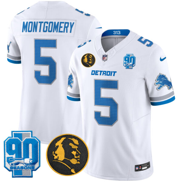 Detroit Lions David Montgomery '90th & John Madden' Patch Vapor Limited Jersey - All Stitched - White