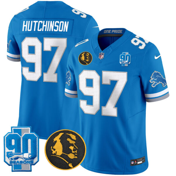 Detroit Lions Hutchinson '90th & John Madden' Patch Vapor Limited Jersey - All Stitched - Blue
