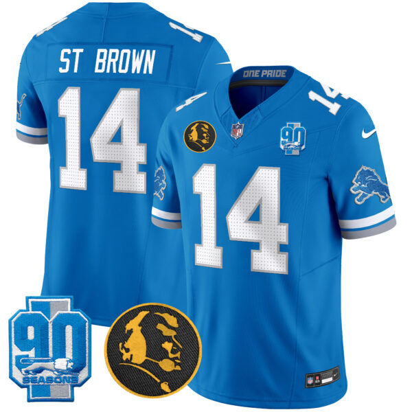 Detroit Lions St. Brown '90th & John Madden' Patch Vapor Limited Jersey - All Stitched - Blue