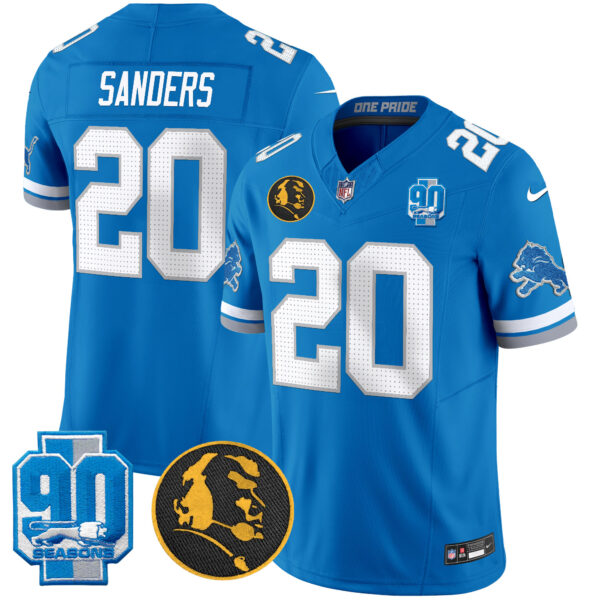 Detroit Lions Barry Sanders '90th & John Madden' Patch Vapor Limited Jersey - All Stitched - Blue
