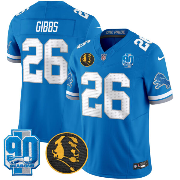 Detroit Lions Jahmyr Gibbs '90th & John Madden' Patch Vapor Limited Jersey - All Stitched - Blue